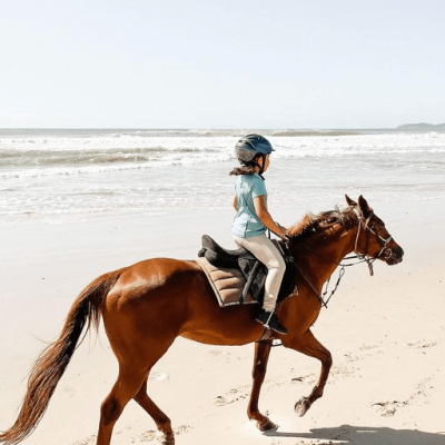 a person riding a horse on a beach